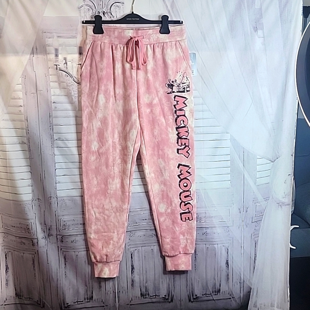 Disney micky mouse pink and white tye dye swear pants